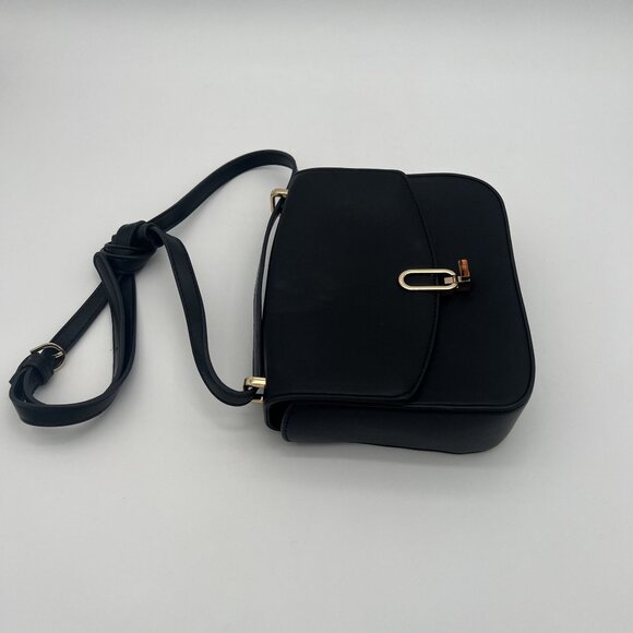 Black Faux Leather Crossbody Bag With Gold Accents By A New Day - Picture 2 of 4